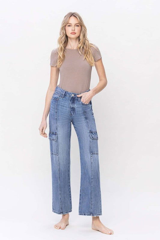 VERVET by Flying Monkey High Rise Dad Cargo Jeans - us.meeeshop