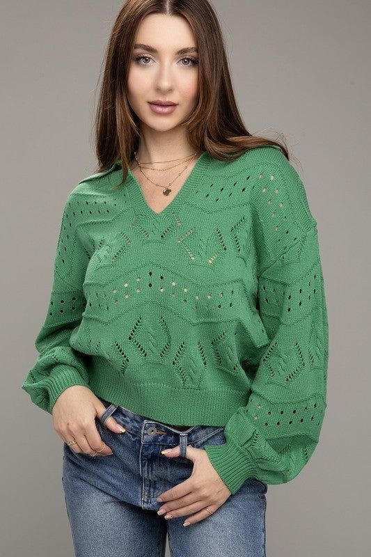 Women's Hole-knit collared sweater - us.meeeshop