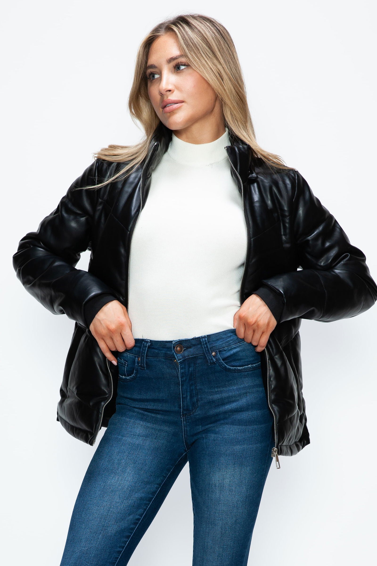 How Dare U Pocketed Zip Up Puffer Jacket with Removable Hood us.meeeshop - 