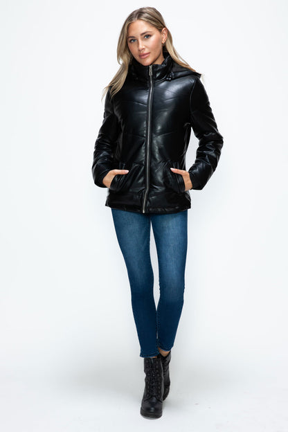 How Dare U Pocketed Zip Up Puffer Jacket with Removable Hood us.meeeshop - 