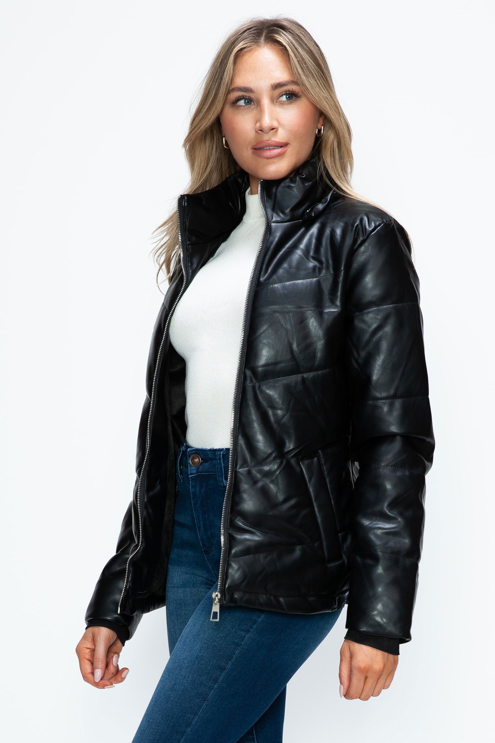 How Dare U Pocketed Zip Up Puffer Jacket with Removable Hood us.meeeshop - 