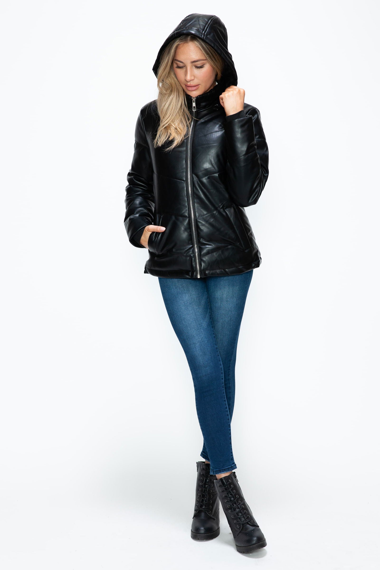 How Dare U Pocketed Zip Up Puffer Jacket with Removable Hood us.meeeshop - 