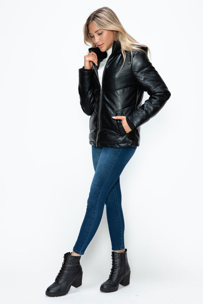 How Dare U Pocketed Zip Up Puffer Jacket with Removable Hood us.meeeshop - 