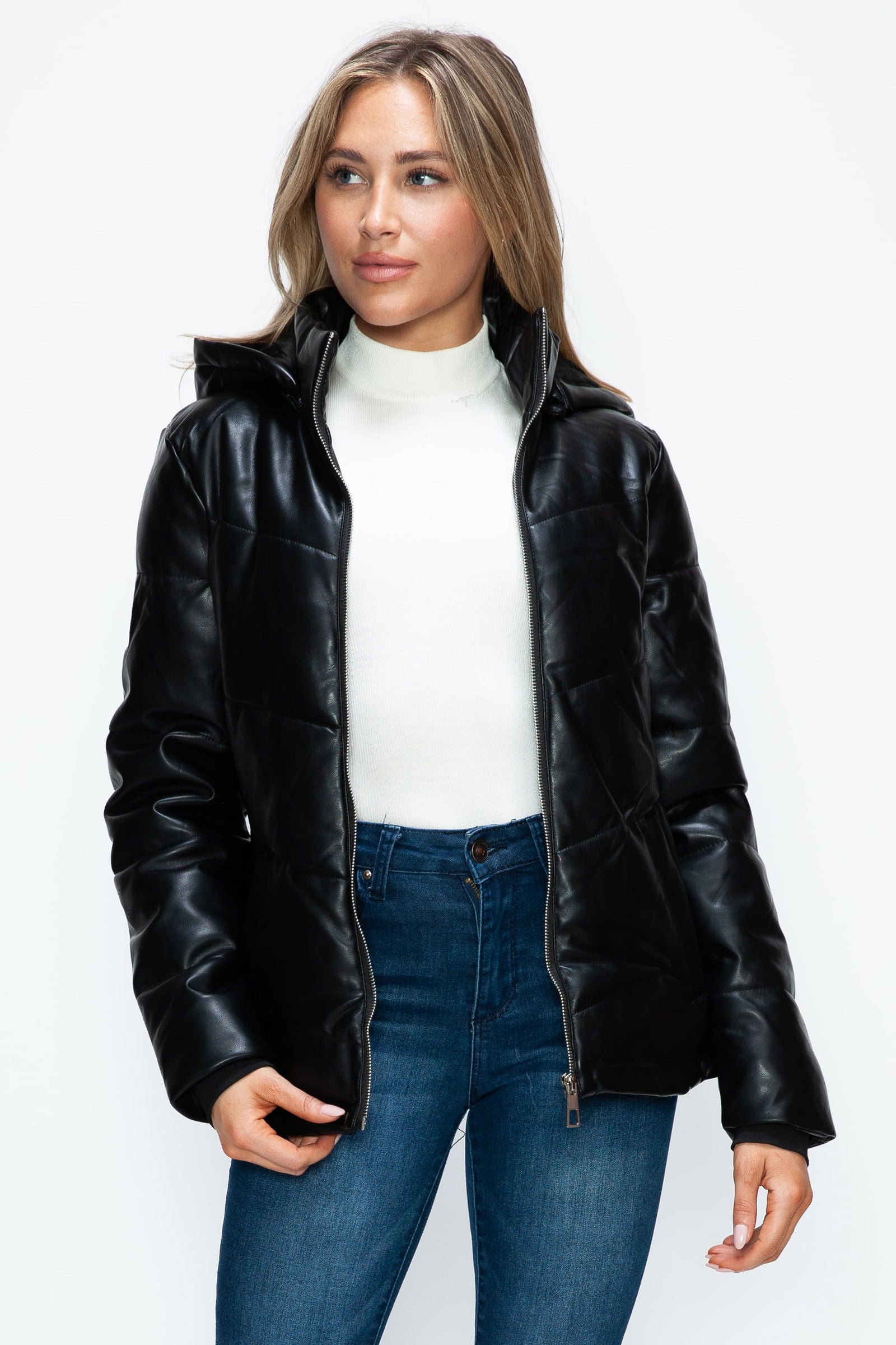 How Dare U Pocketed Zip Up Puffer Jacket with Removable Hood us.meeeshop - 