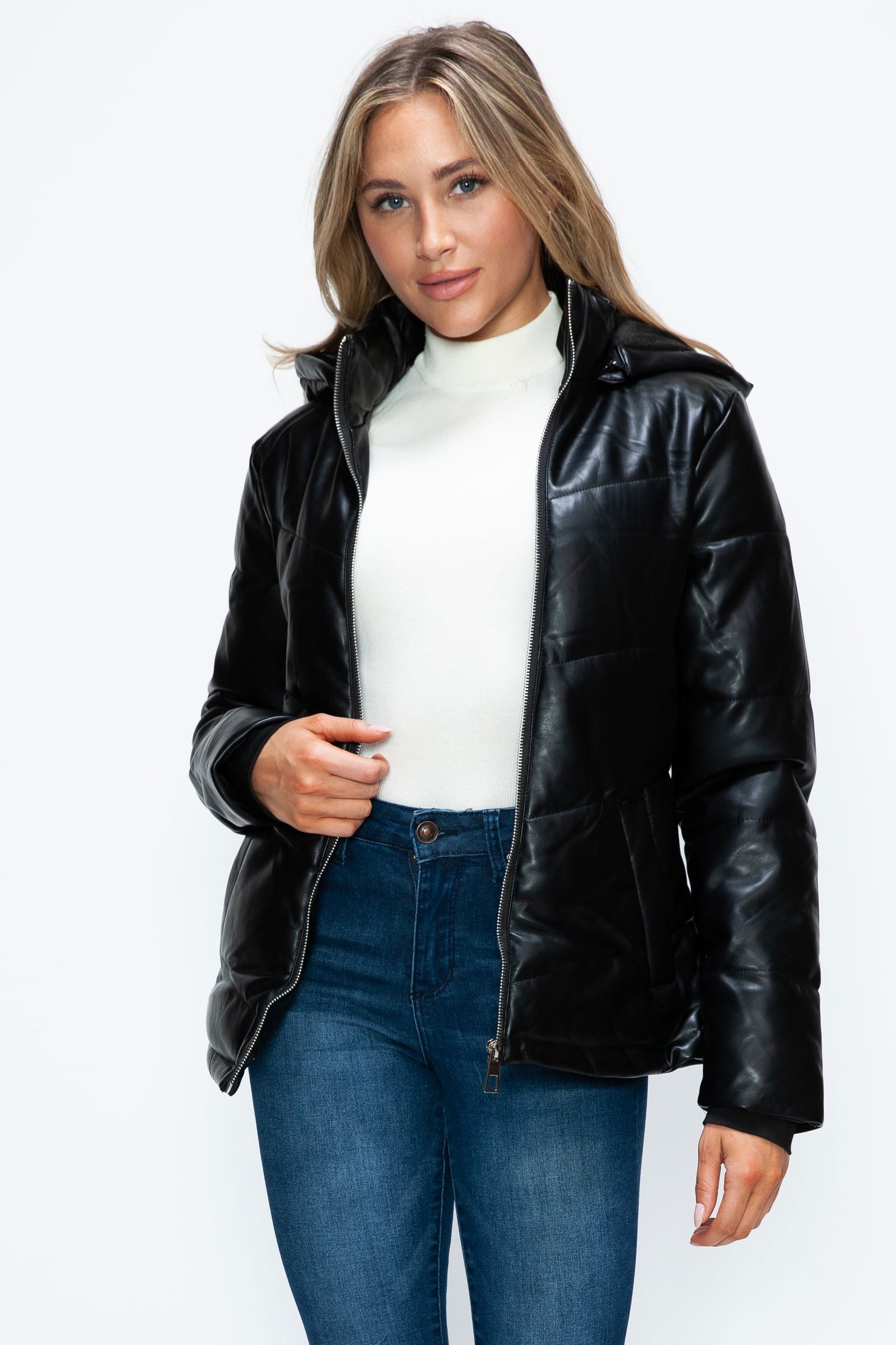 How Dare U Pocketed Zip Up Puffer Jacket with Removable Hood us.meeeshop - 