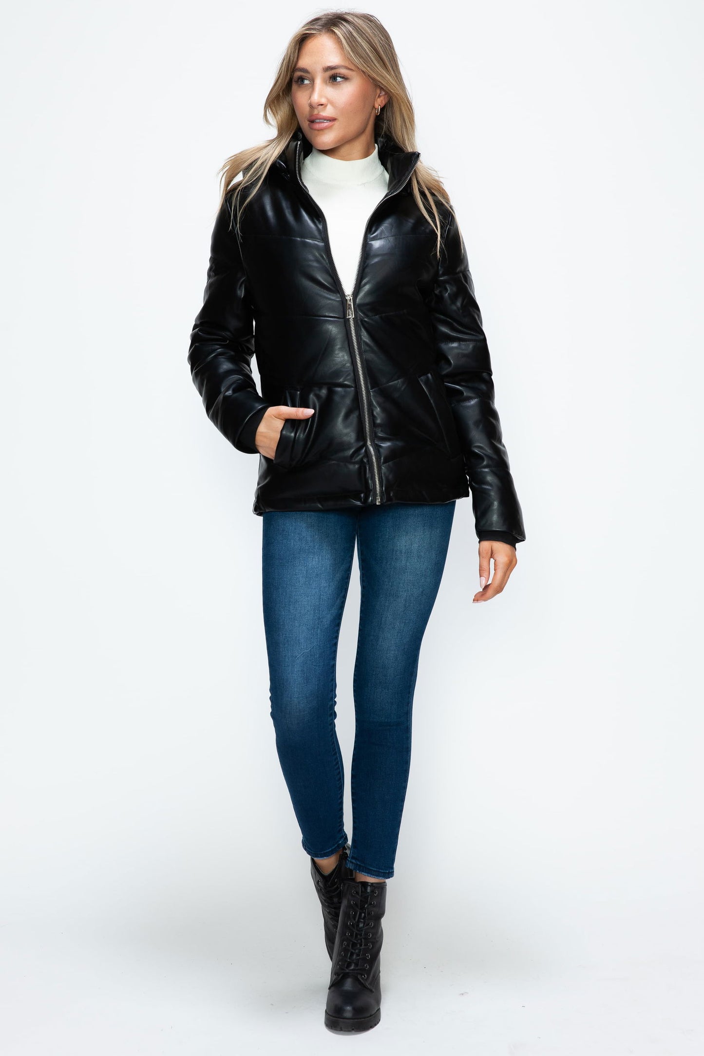 How Dare U Pocketed Zip Up Puffer Jacket with Removable Hood us.meeeshop - 