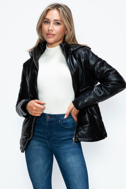 How Dare U Pocketed Zip Up Puffer Jacket with Removable Hood us.meeeshop - 