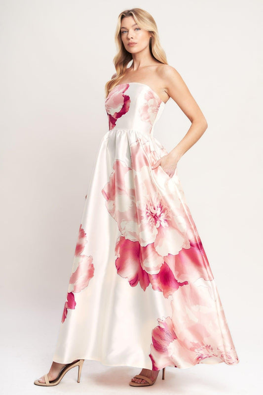 luxe peony woven Luxe Peony Woven Maxi Dress IVORY BLUE (dress) - shop at us.meeeshop