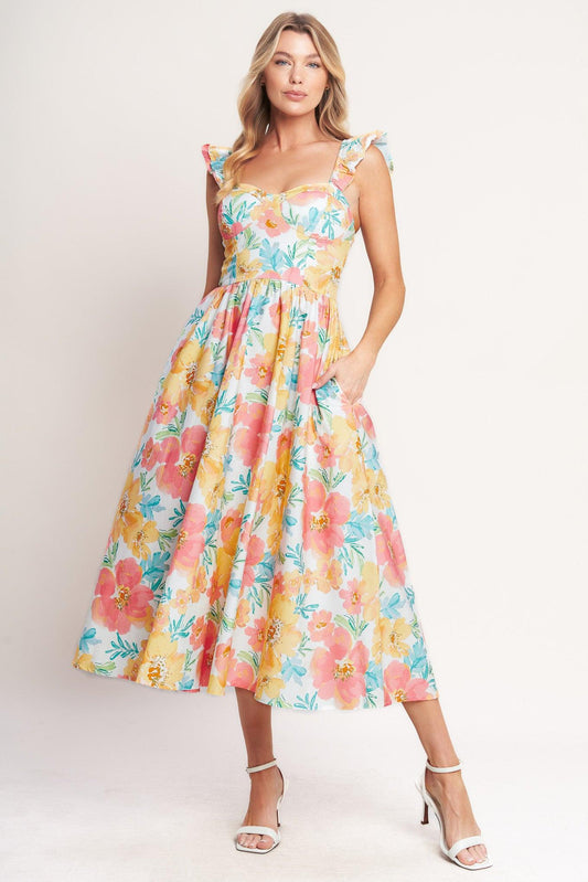 Soft Sunshine Woven Midi Dress (women's dresses) - shop at us.meeeshop