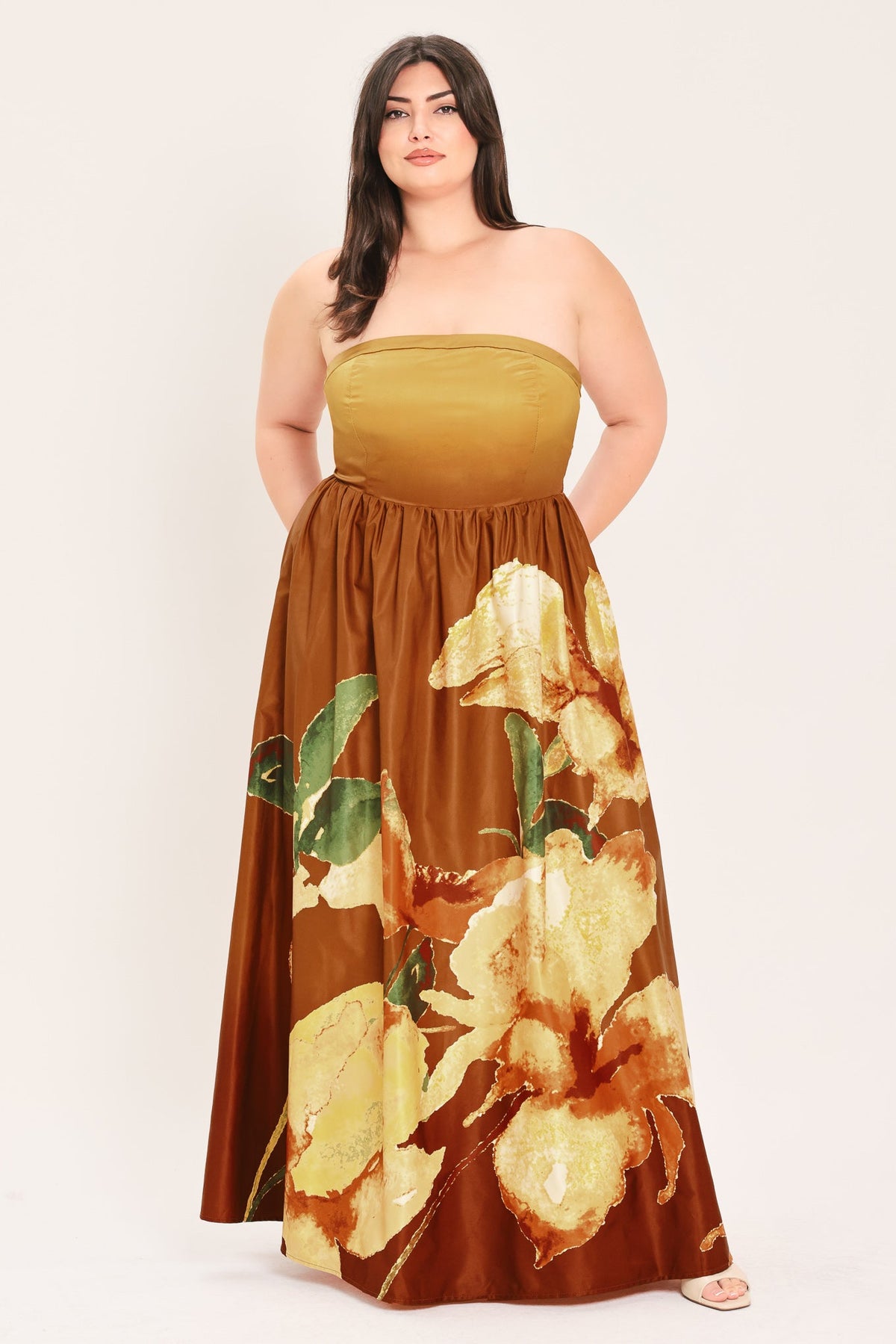 Flying Tomato Golden Rose Afterglow Woven Maxi Dress
