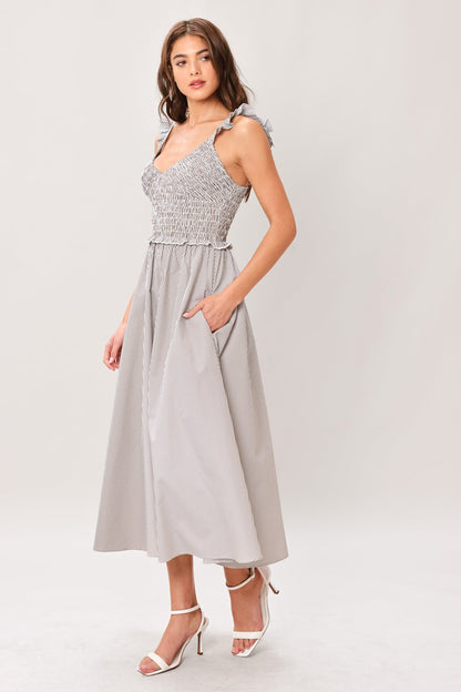SWEET STRIPE WOVEN MIDI DRESS