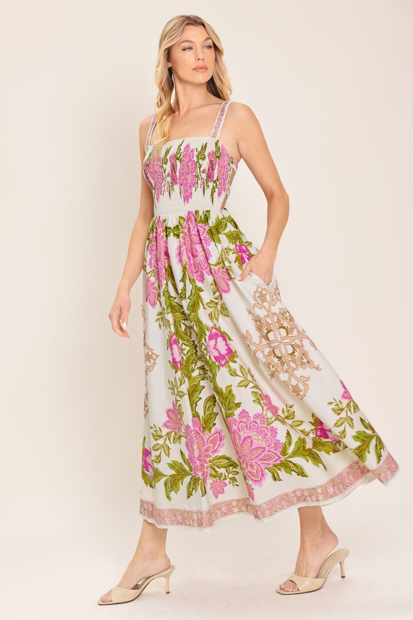 SPRINGTIME IN PARIS WOVEN MIDI DRESS