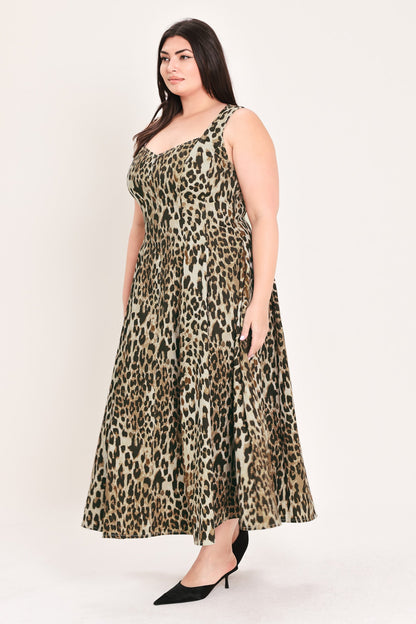 Flying Tomato Desert Rose Leopard Woven Midi Dress