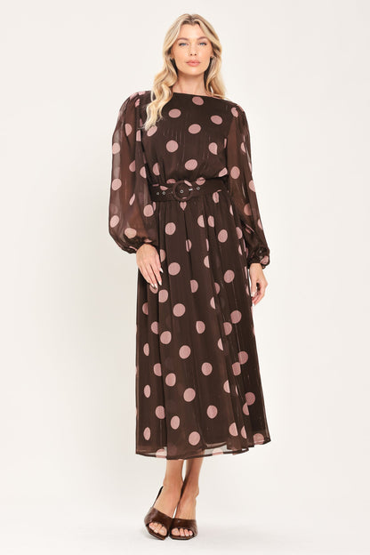 MAUVE MOCHA BROWN/MAUVE STATEMENT MIDI DRESS