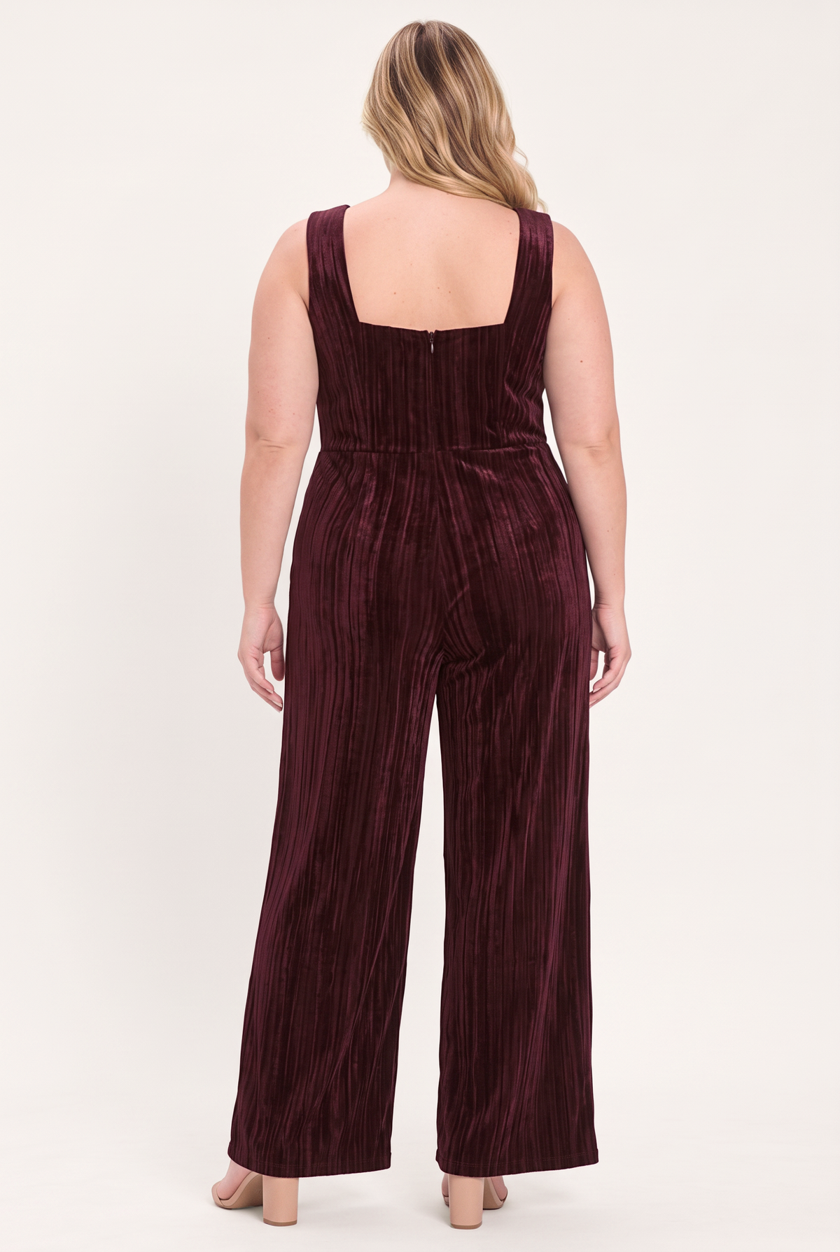 BORDEAUX NIGHTS BURGUNDY TEXTURED VELVET WIDE-LEG JUMPSUIT