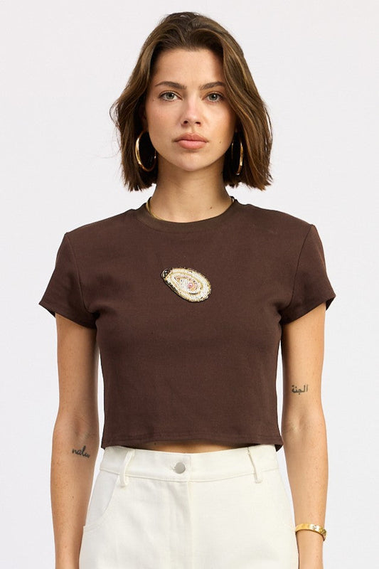 zuleika baby tee Zuleika Baby Tee Chocolate (top) - shop at us.meeeshop