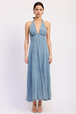 Laurel Halter Denim Midi Dress