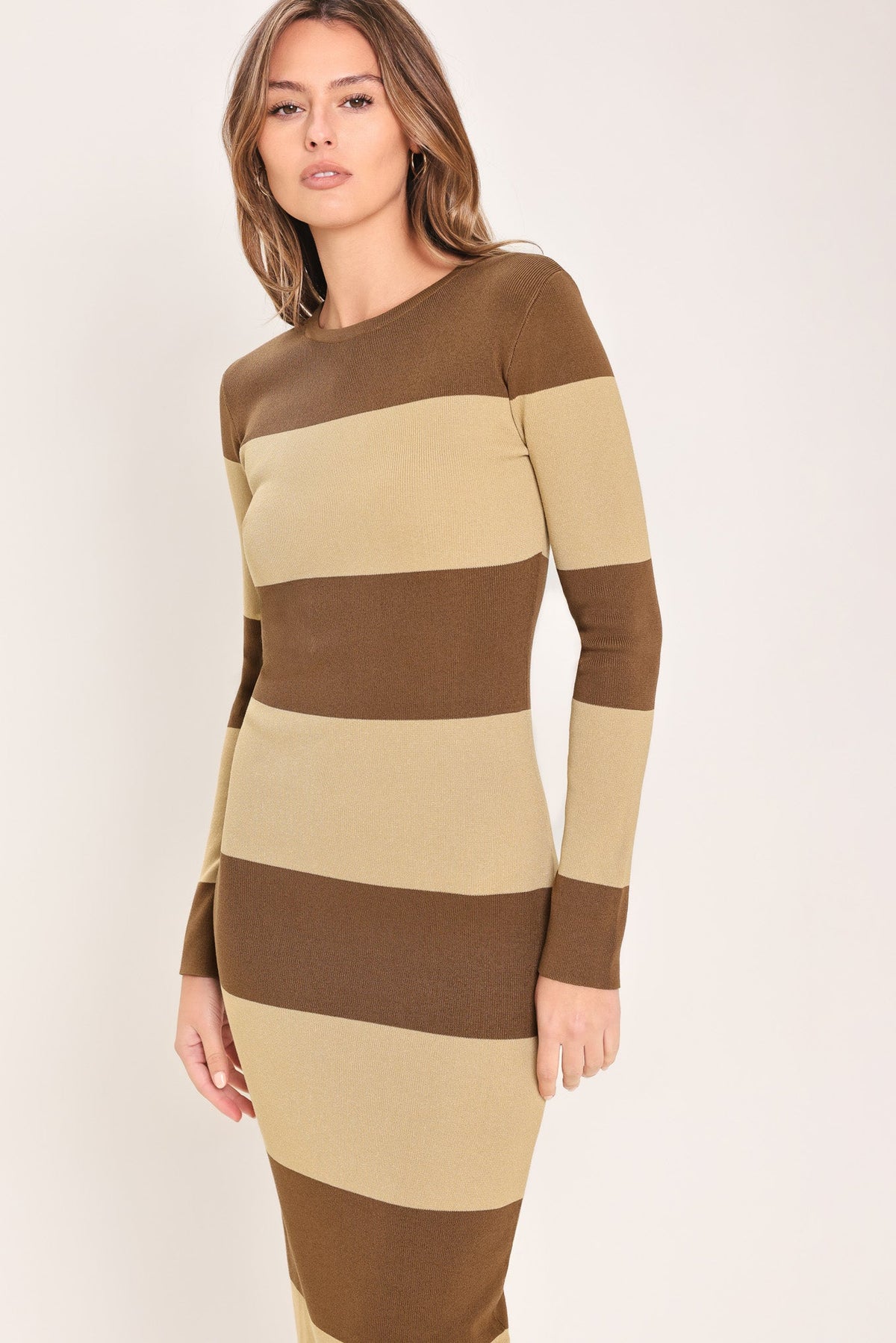 Flying Tomato Espresso & Cream Sweater Knit Midi Dress