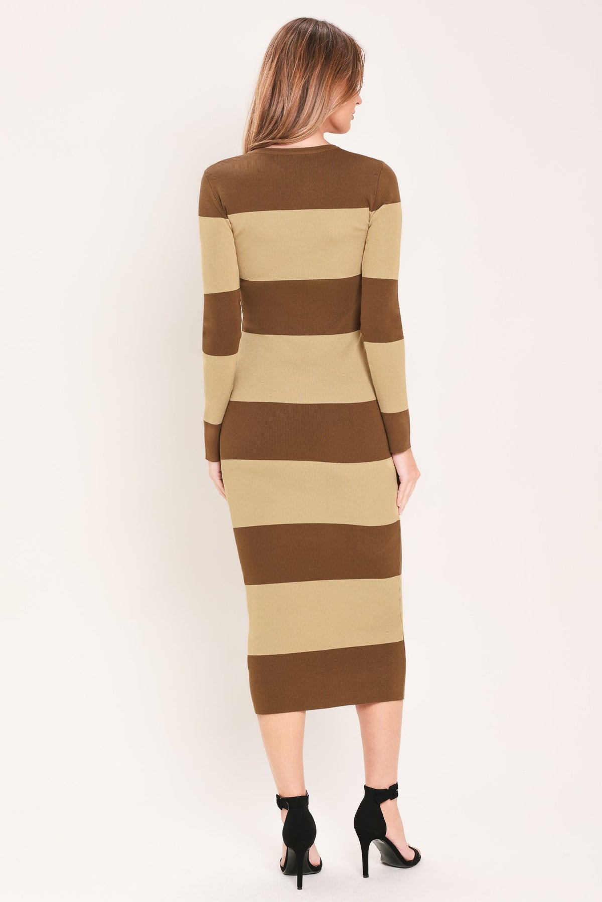 Flying Tomato Espresso & Cream Sweater Knit Midi Dress