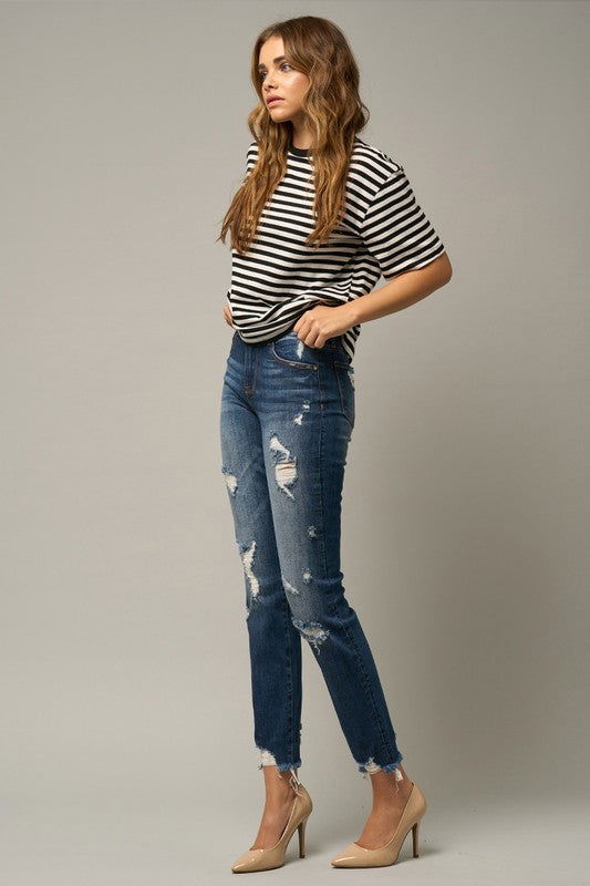 Insane Gene Distressed Slim Girlfriend Jeans us.meeeshop - 