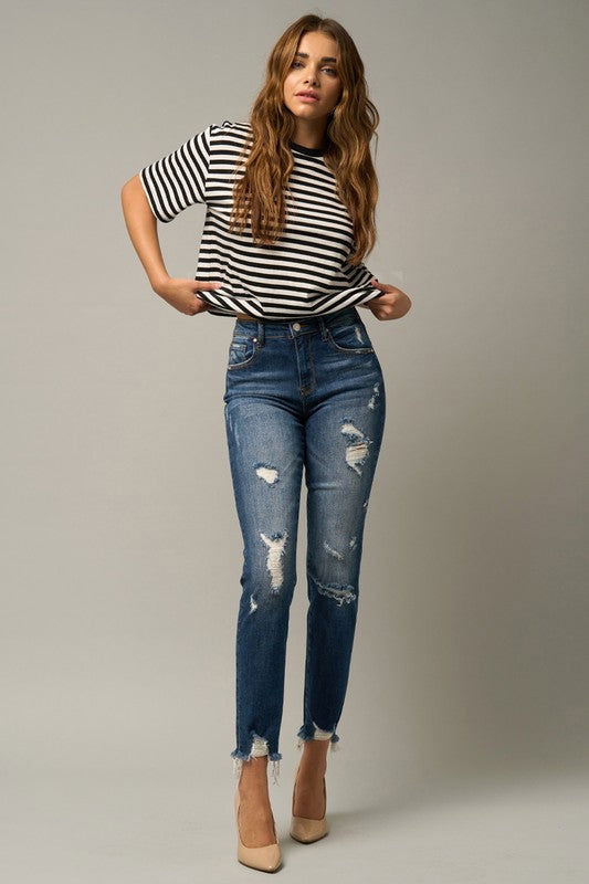 Insane Gene Distressed Slim Girlfriend Jeans us.meeeshop - 