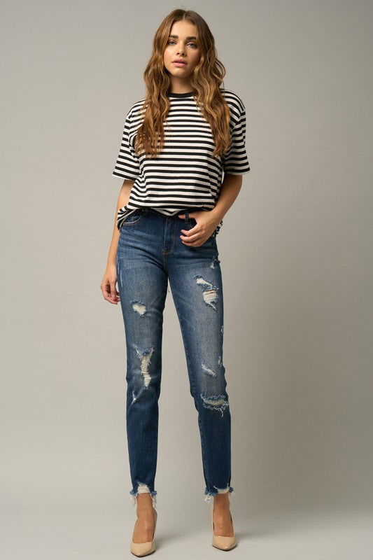 Insane Gene Distressed Slim Girlfriend Jeans us.meeeshop - Pants