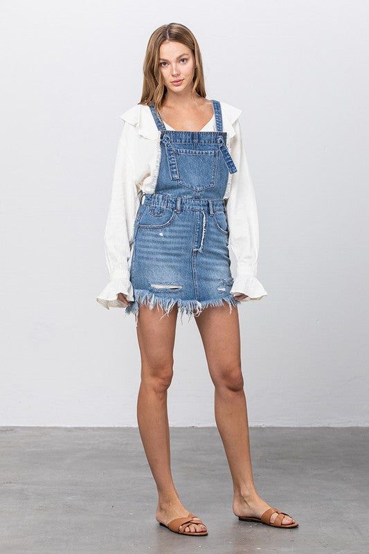 Insane Gene Frayed Detail Overall Skirt us.meeeshop - Skirts