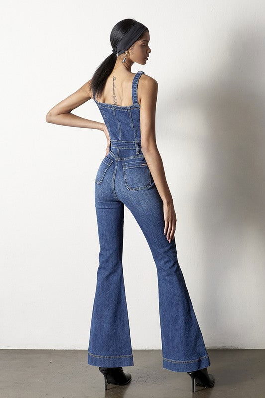 Insane Gene Front Buttons Jumpsuit Flare us.meeeshop - 