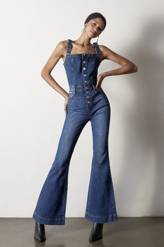 Insane Gene Front Buttons Jumpsuit Flare us.meeeshop - 