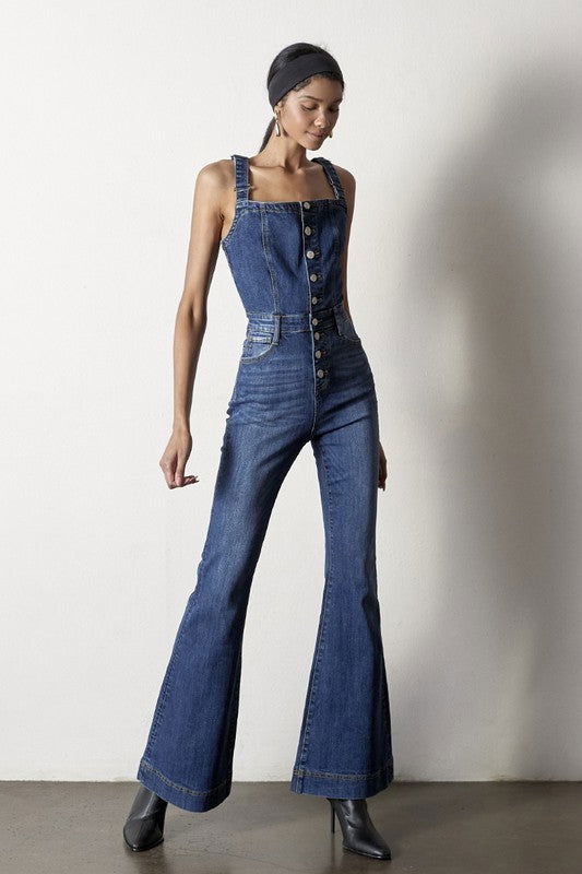 Insane Gene Front Buttons Jumpsuit Flare us.meeeshop - 