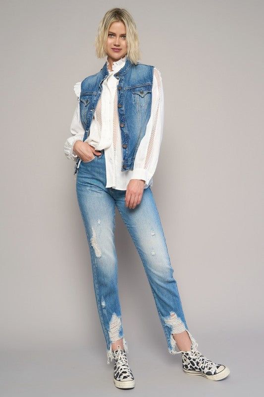 Insane Gene High Rise Cropped Boyfirend Jeans Without Belt us.meeeshop - 