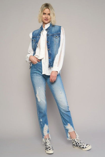 Insane Gene High Rise Cropped Boyfirend Jeans Without Belt us.meeeshop - Pants