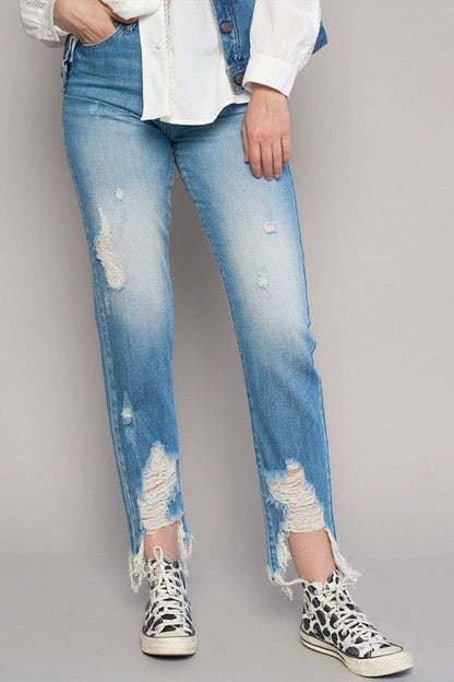 Insane Gene High Rise Cropped Boyfirend Jeans Without Belt us.meeeshop - 