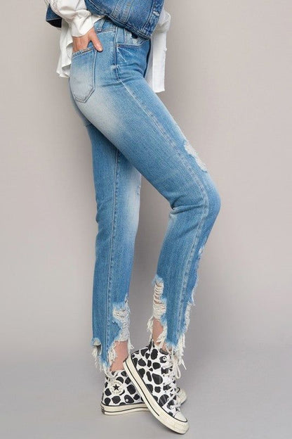 Insane Gene High Rise Cropped Boyfirend Jeans Without Belt us.meeeshop - 