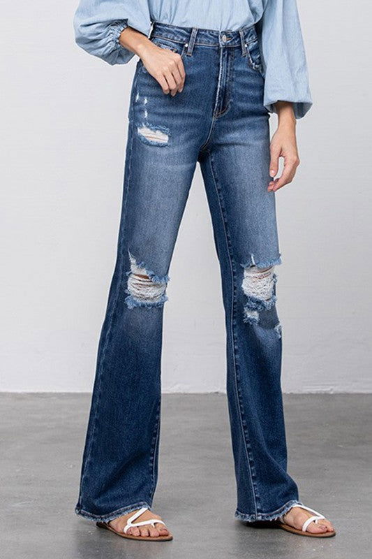 Insane Gene High Rise Frayed Hem Flare Jeans us.meeeshop - 