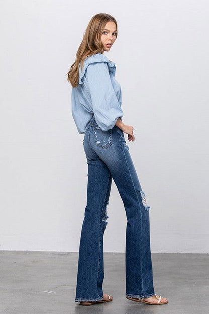 Insane Gene High Rise Frayed Hem Flare Jeans us.meeeshop - 