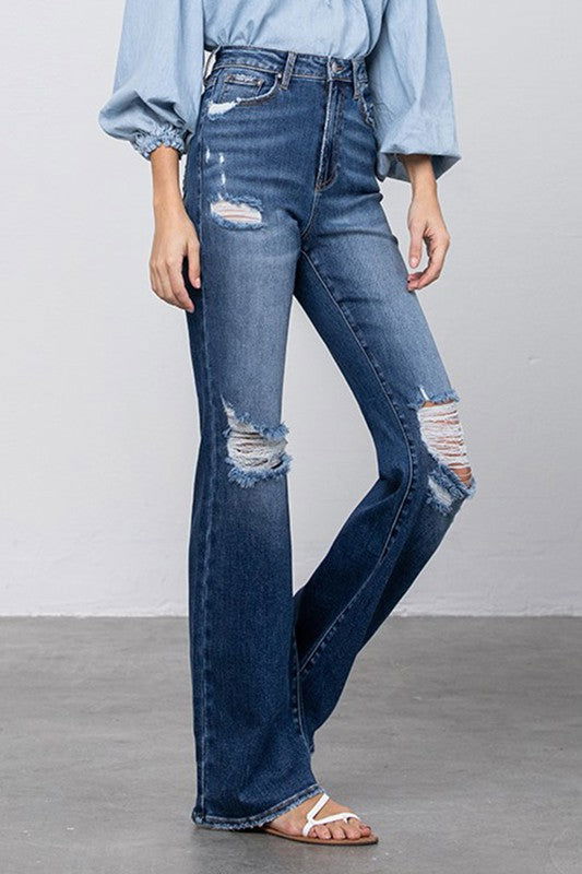 Insane Gene High Rise Frayed Hem Flare Jeans us.meeeshop - 