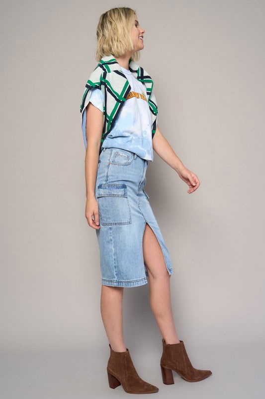 Insane Gene High Rise Front Slit Cargo Skirt us.meeeshop - 