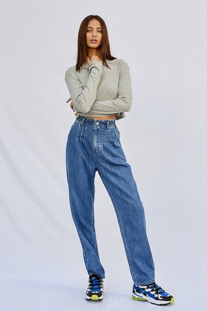 Insane Gene High Rise Pleated Mom Jeans us.meeeshop - 