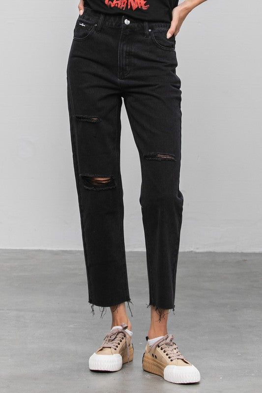 Insane Gene High Rise Premium Straight Jeans Black Denim us.meeeshop - 