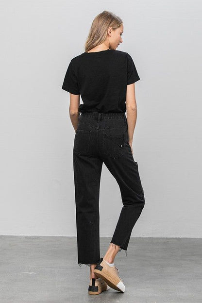 Insane Gene High Rise Premium Straight Jeans Black Denim us.meeeshop - 