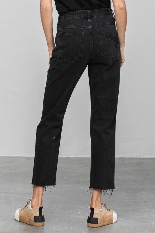 Insane Gene High Rise Premium Straight Jeans Black Denim us.meeeshop - 