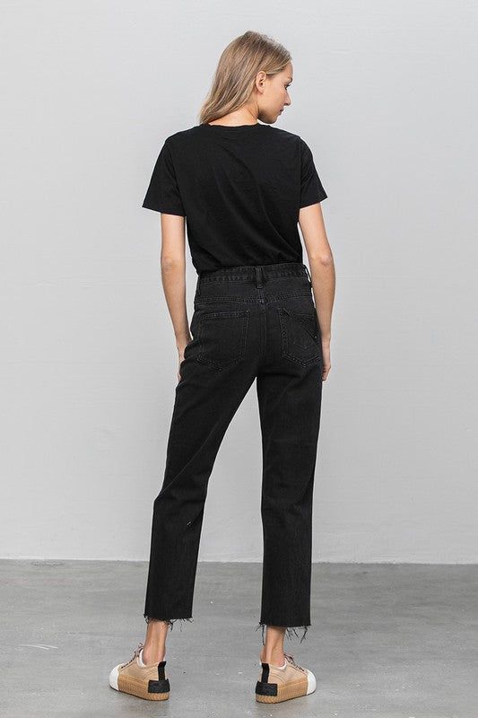 Insane Gene High Rise Premium Straight Jeans Black Denim us.meeeshop - 