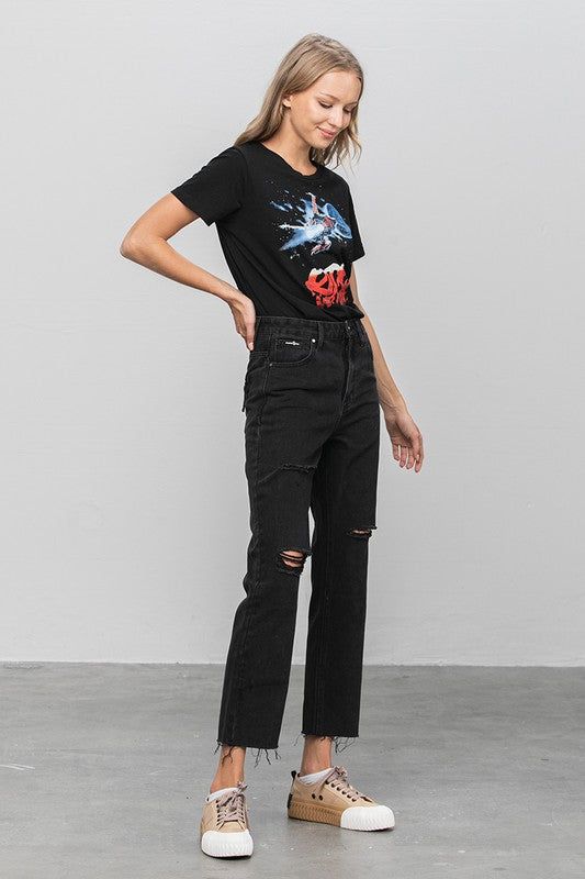 Insane Gene High Rise Premium Straight Jeans Black Denim us.meeeshop - 