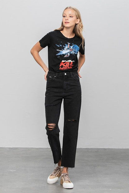 Insane Gene High Rise Premium Straight Jeans Black Denim us.meeeshop - Pants