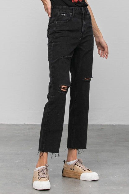 Insane Gene High Rise Premium Straight Jeans Black Denim us.meeeshop - 