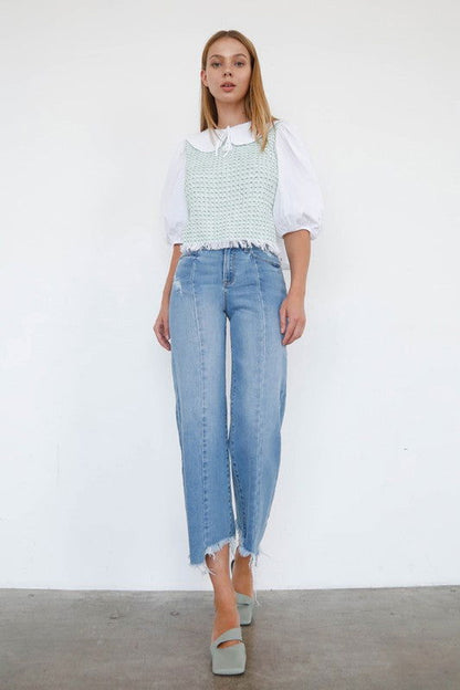 Insane Gene High Rise Wide Lege Ankel Jeans us.meeeshop - Pants