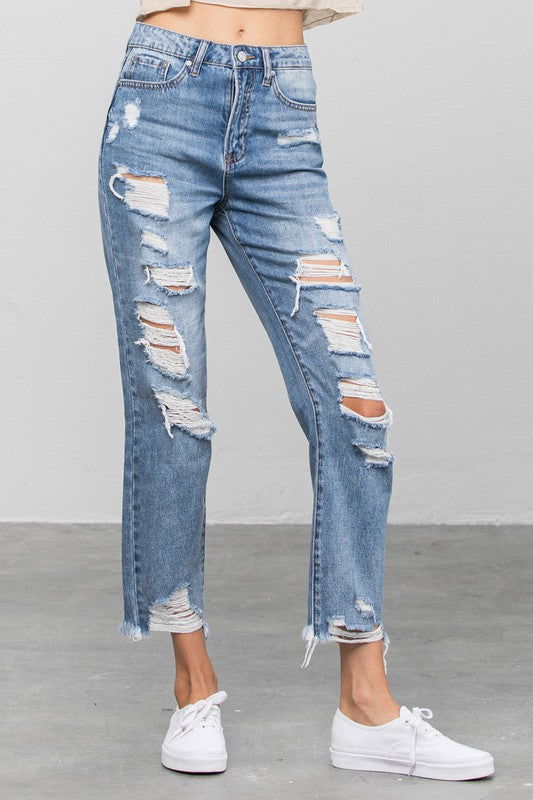 Insane Gene High Waist Heavy Distressed Girlfriend Jeans us.meeeshop - 