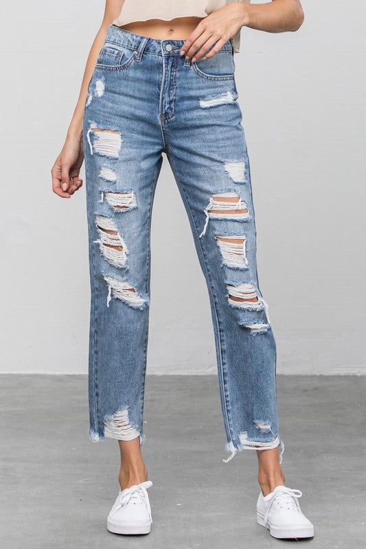 Insane Gene High Waist Heavy Distressed Girlfriend Jeans us.meeeshop - 