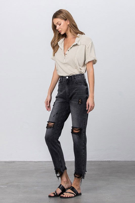 Insane Gene High Waist Mom Fit Black Ankle Jeans us.meeeshop - 